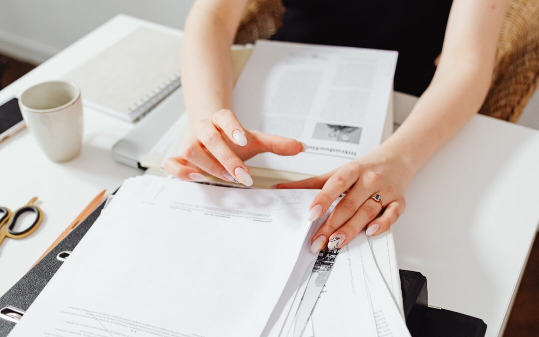 woman going over the material submittal documents